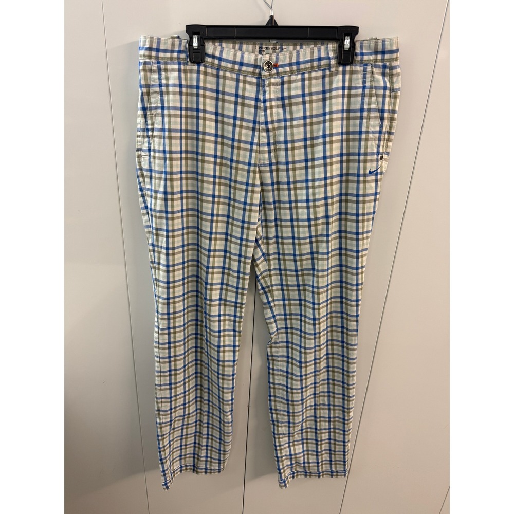 Nike Golf Sport Dri-FIT Plaid Pants Blue White Sage Green 452706-100 Mens 38x34
